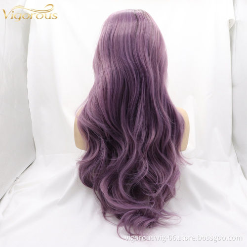 Vigorous curly women hair wigs ombre purple heat resistant synthetic fiber wig vendor